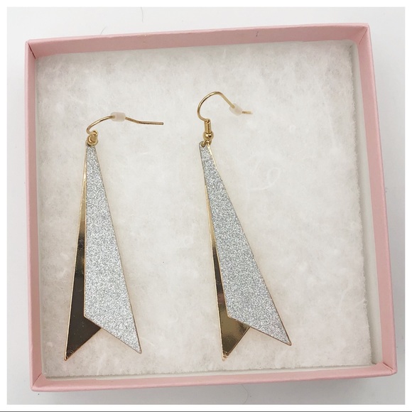 NEW GOLD SILVER SANDED DROP TRIANGLE EARRINGS - Picture 4 of 5